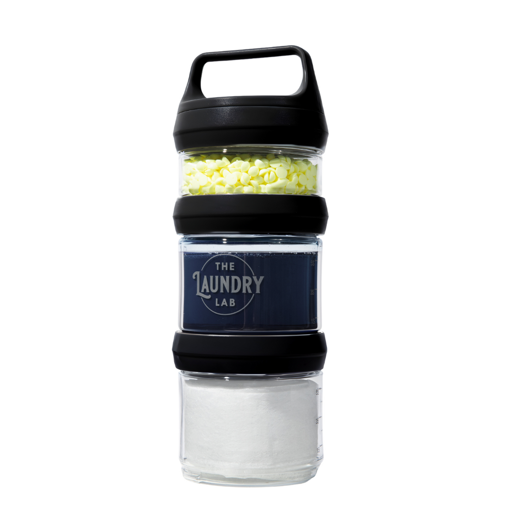 A portable, small, compact refillable laundry detergent bottle for apartments, dorms and travel. Easy to carry to laundromats and laundry rooms as the perfect essential on laundry day. 