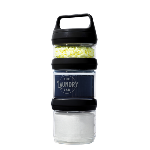 A portable, small, compact refillable laundry detergent bottle for apartments, dorms and travel. Easy to carry to laundromats and laundry rooms as the perfect essential on laundry day. 